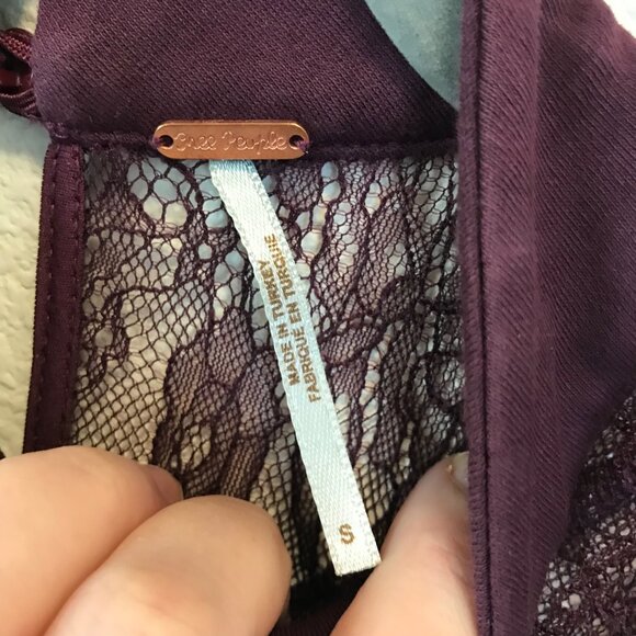 Free People Beaumont Muse Lace Detail Women's Mini Bodycon Dress Size S Purple - Picture 9 of 13